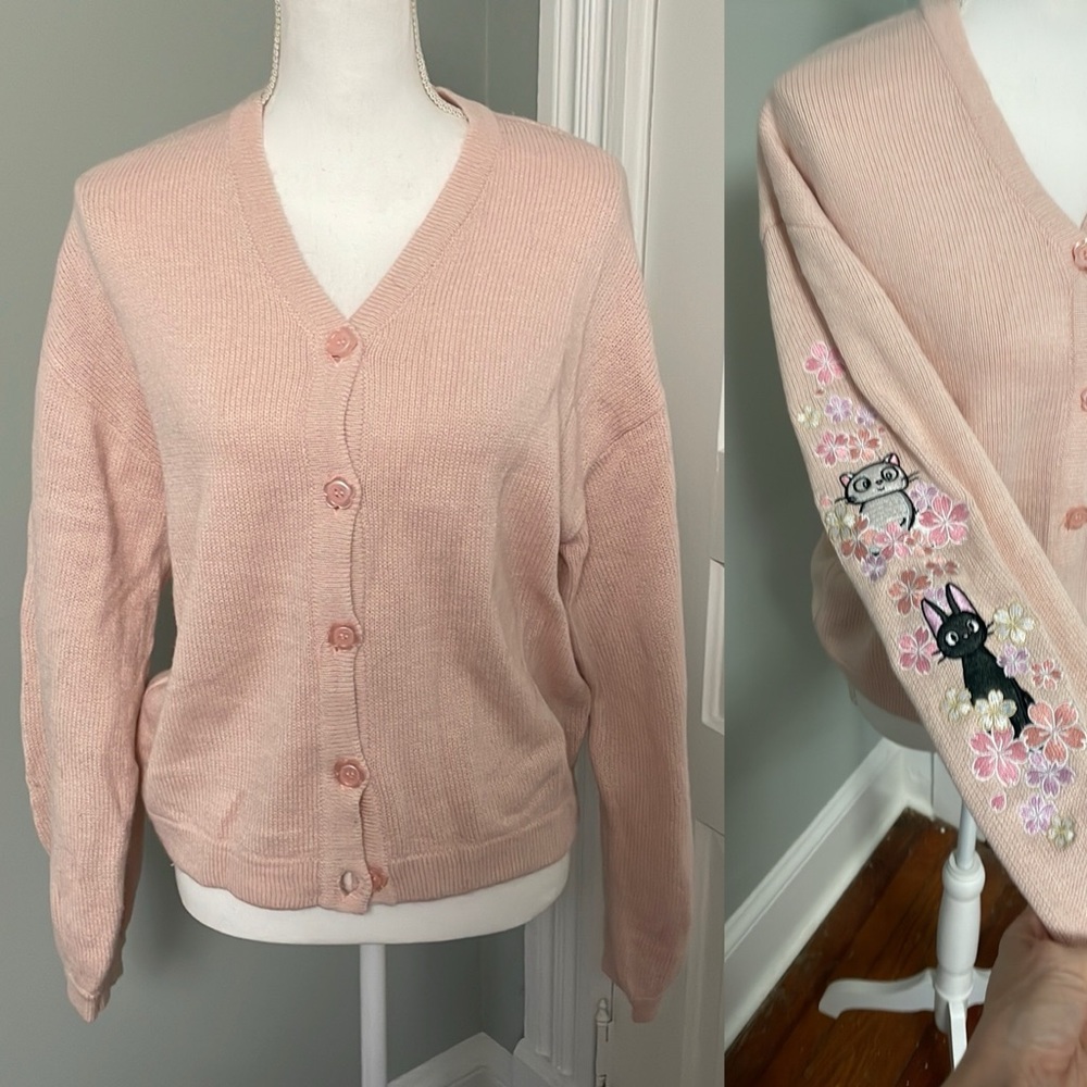 Hot Topic Pink Embroidered Button-Up Cardigan